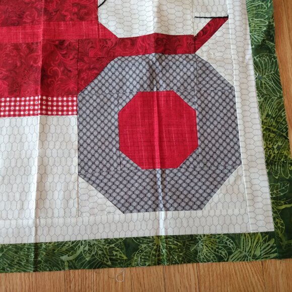 Quilted Farm Tractor Quilt Block Fabric Panel Red Green Pillow Cover Wallhanging - Picture 7 of 13